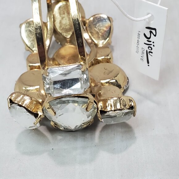 Bijou gold tone hinged bangle bracelet with faceted art glass jewel cluster - Picture 7 of 7